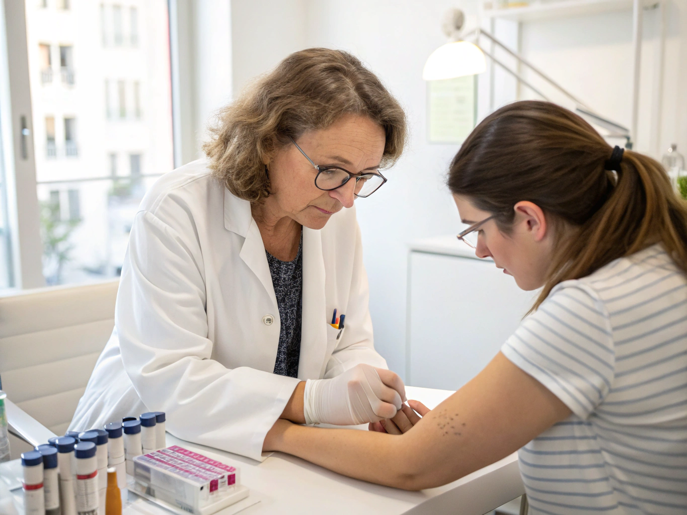 Professional dermatology consultation in a clean medical environment
